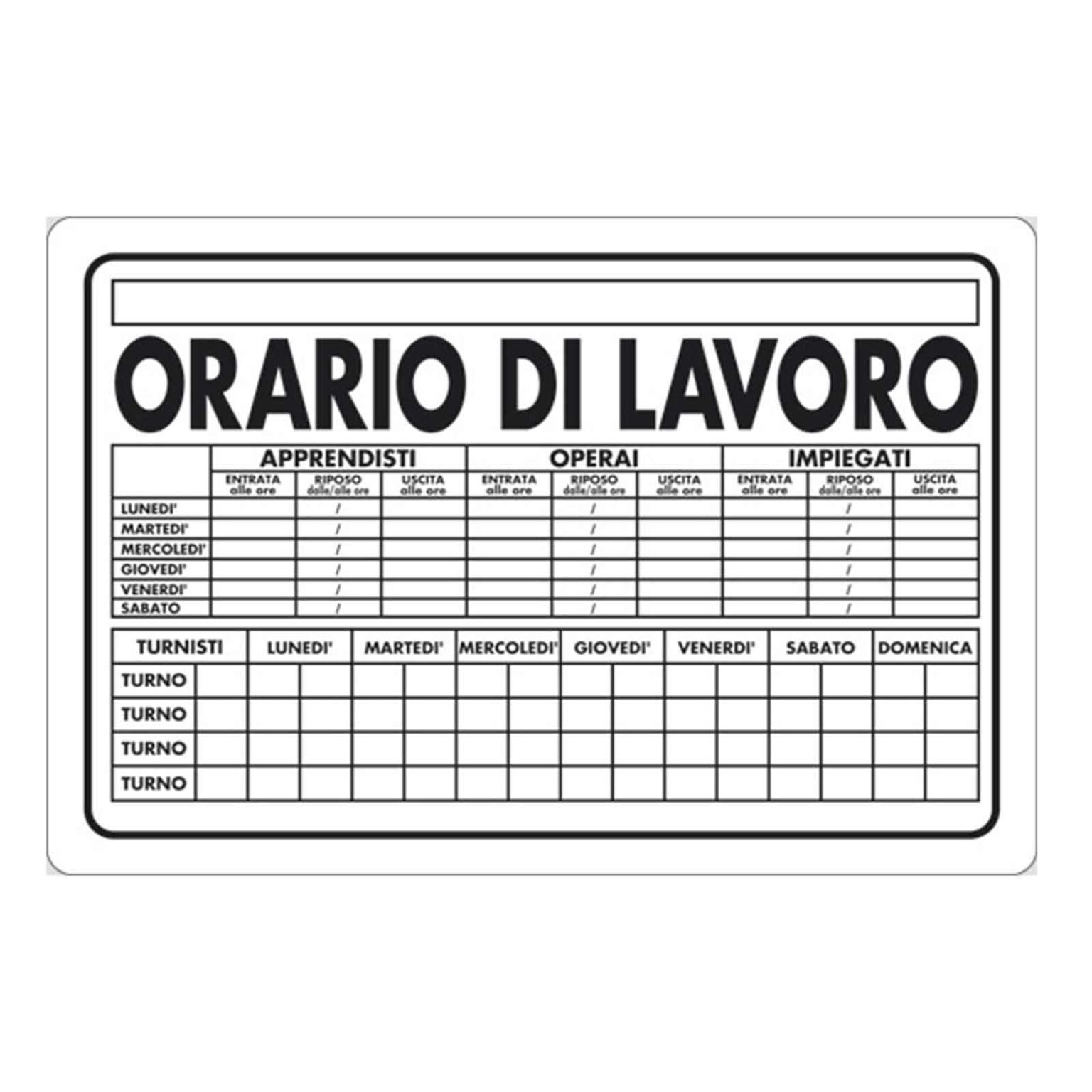 Cartello orario di lavoro in alluminio 30x20 cm Brico Sky