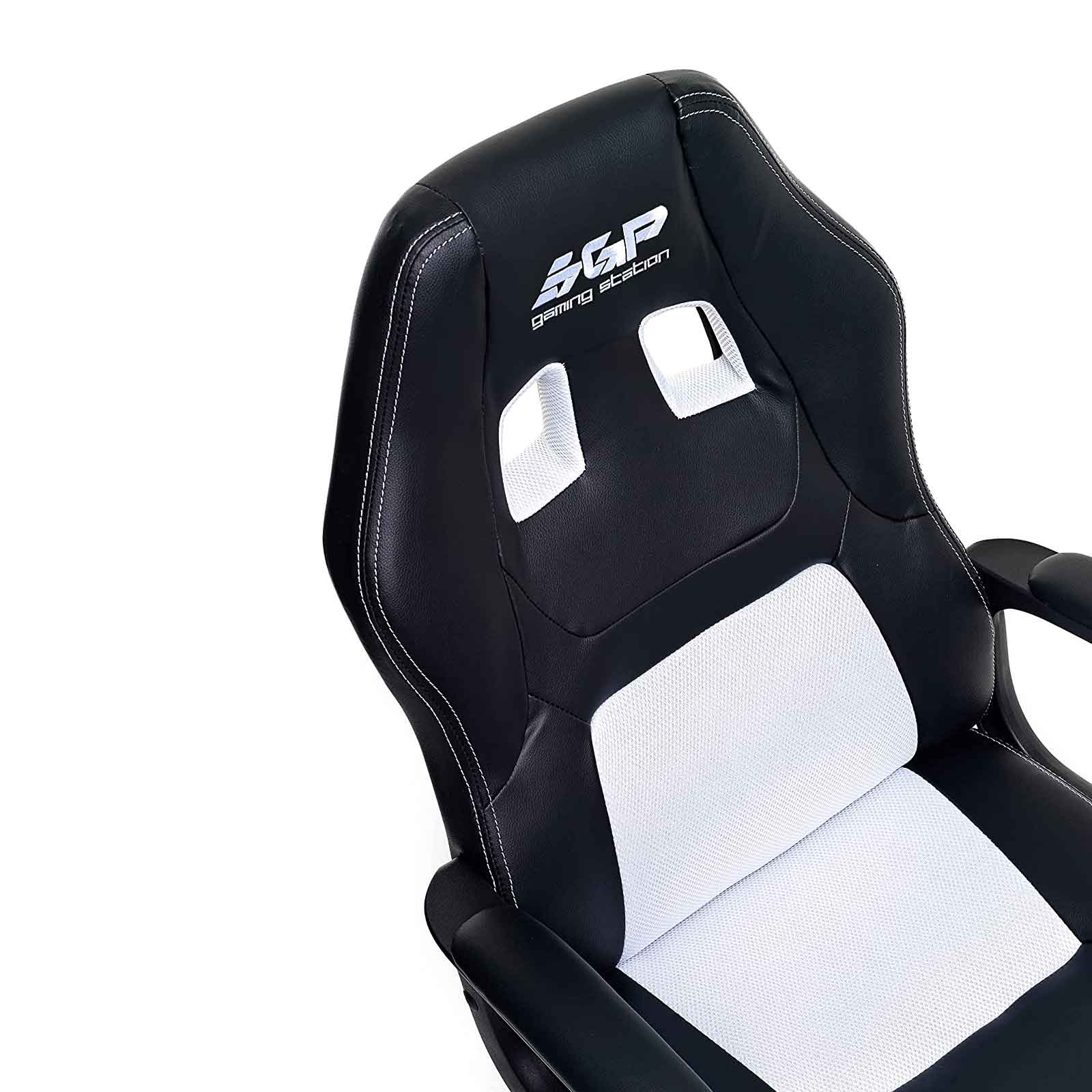 Sedia gaming regolabile nera con tessuto a rete bianco My Office-dettaglio Sedia gaming regolabile nera con tessuto a rete bianco My Office