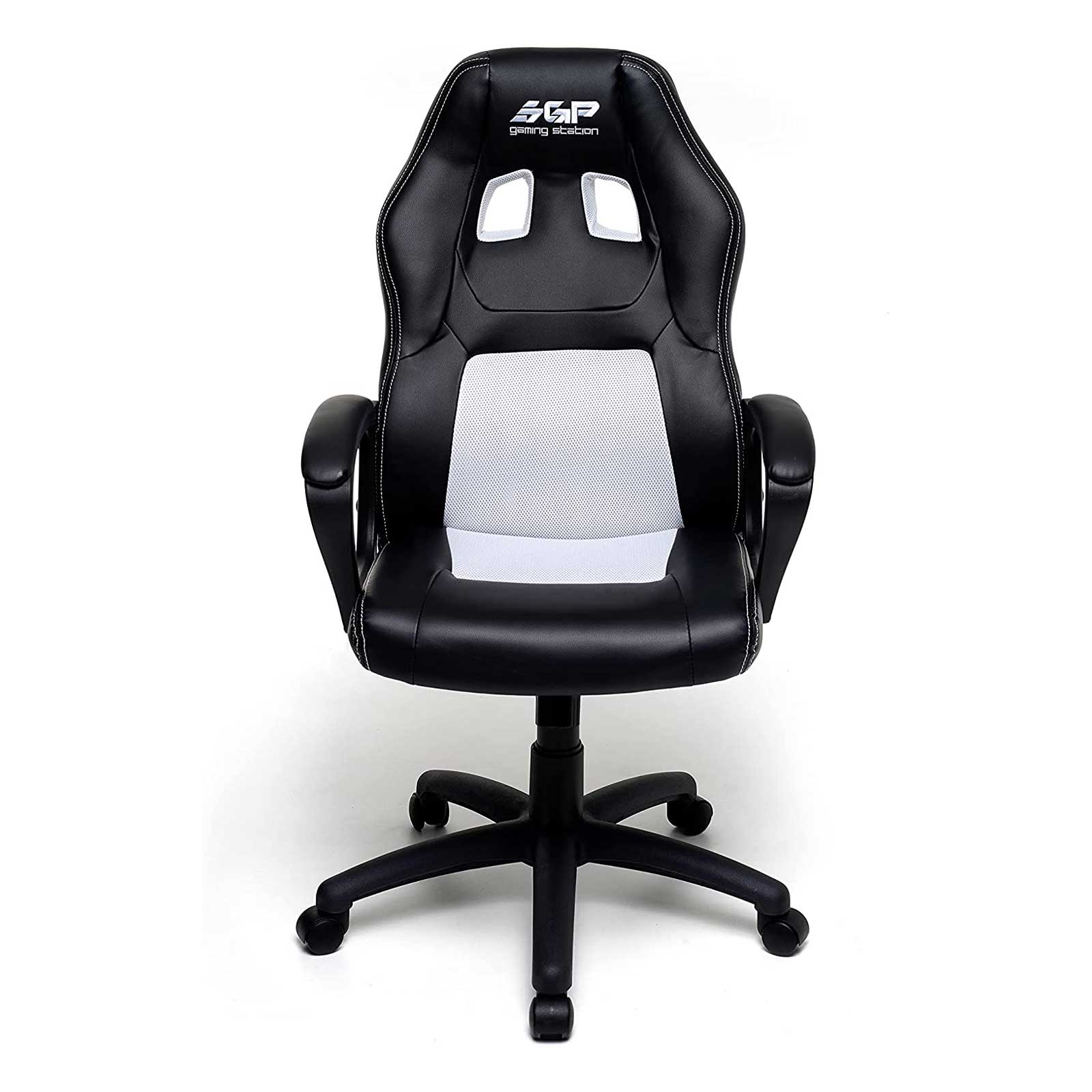 Sedia gaming regolabile nera con tessuto a rete bianco My Office-fronte Sedia gaming regolabile nera con tessuto a rete bianco My Office