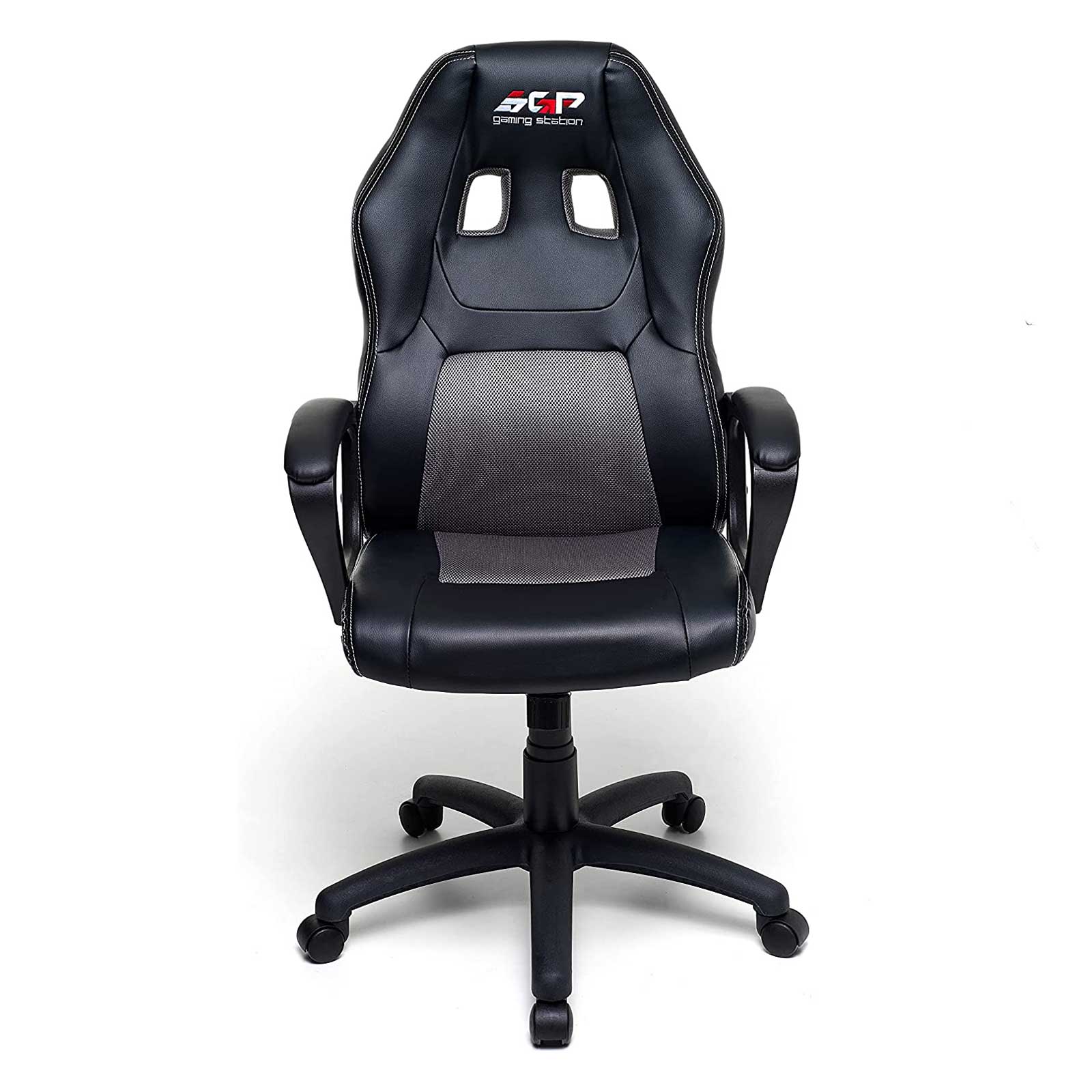 Sedia-gaming-regolabile-nera-con-tessuto-a-rete-grigio-My-Office-fronte Sedia gaming regolabile nera con tessuto a rete grigio My Office