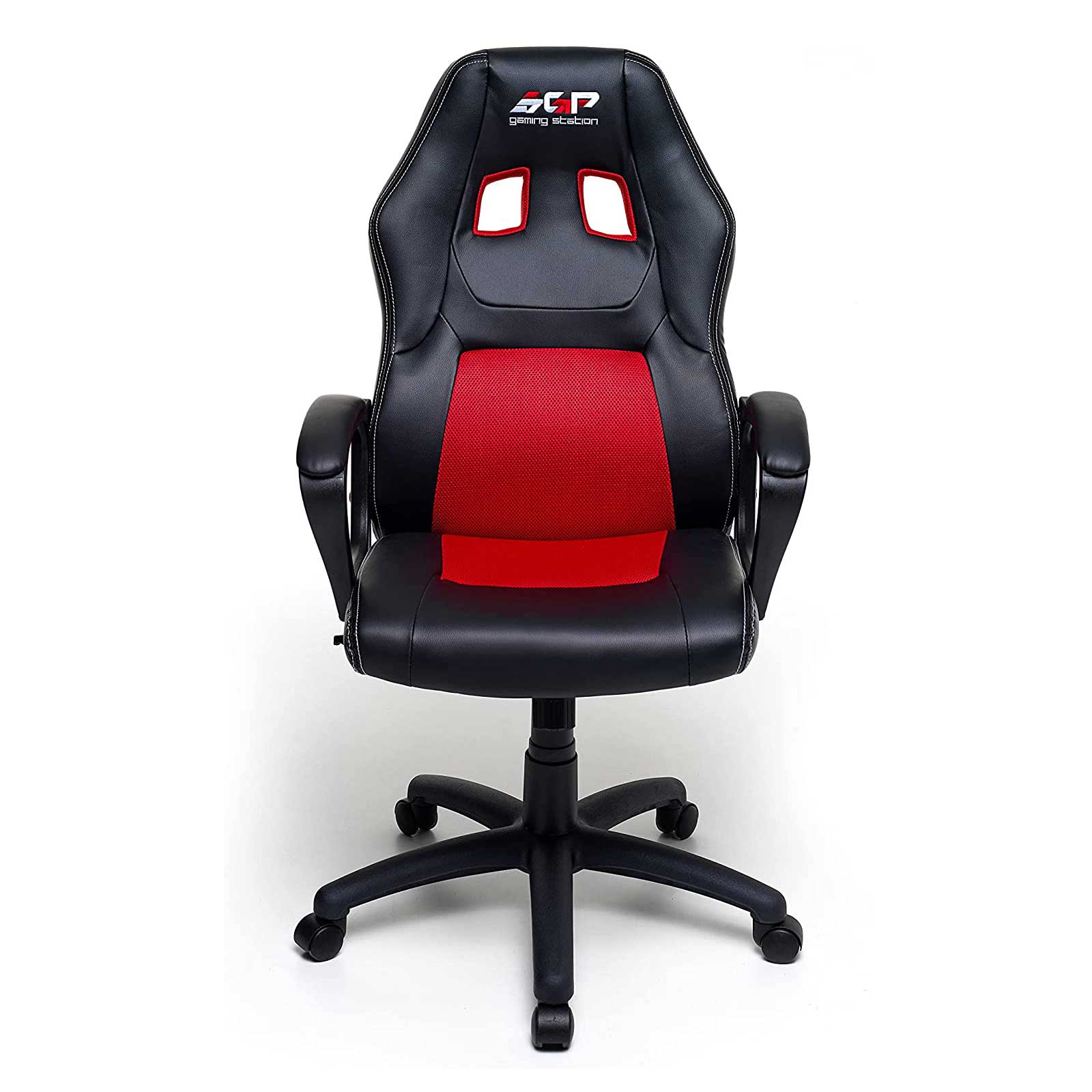 Sedia-gaming-regolabile-nera-con-tessuto-a-rete-rosso-My-Office-fronte Sedia gaming regolabile nera con tessuto a rete rosso My Office