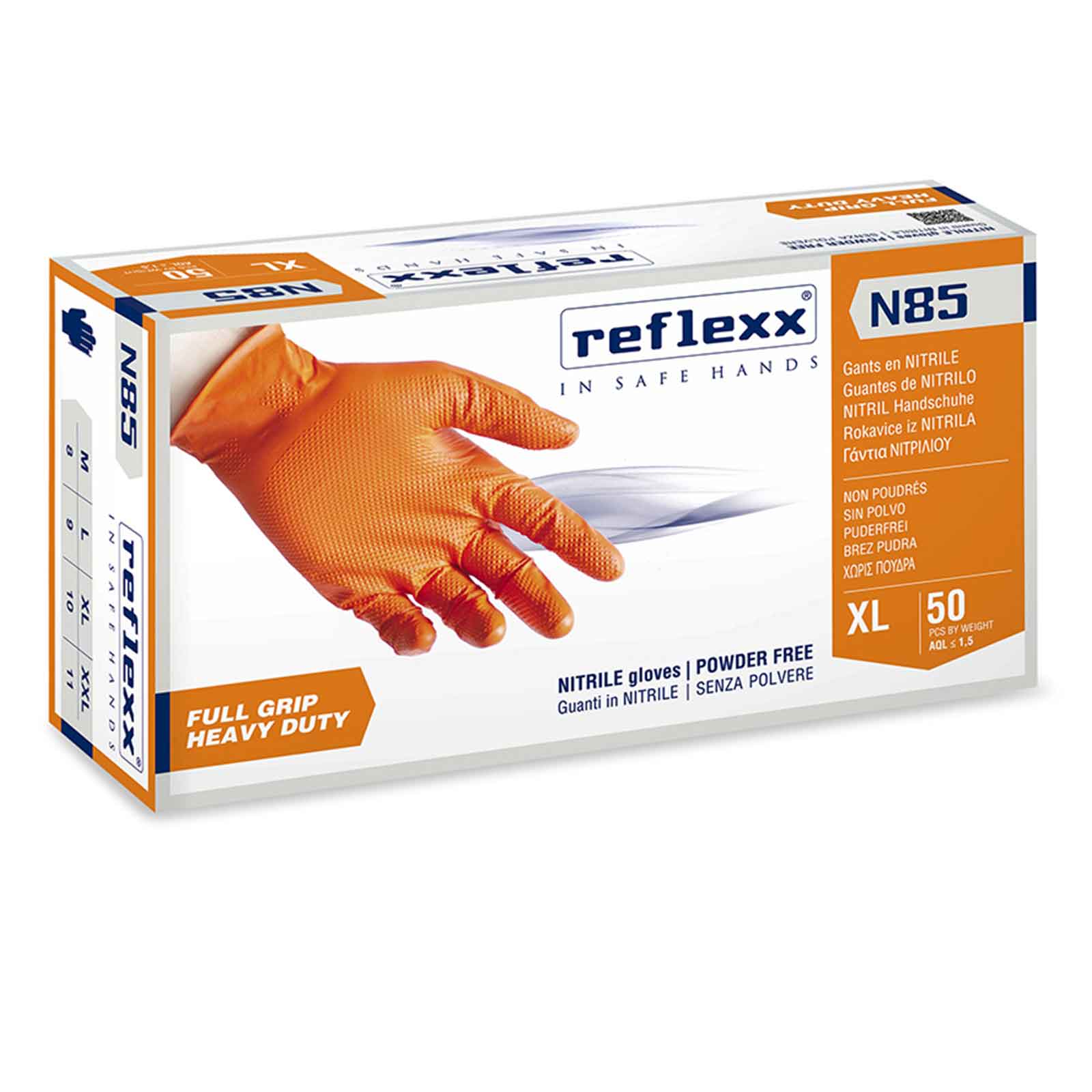 Guanti-in-nitrile-senza-polvere-ultra-resistente-Full-Grip-N85-Arancione-50-pezzi-Reflexx Guanti in nitrile senza polvere ultra resistente Full Grip N85 Arancione 50 pezzi Reflexx